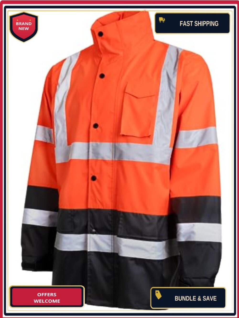 Class 3 Hi-Vis Waterproof Rain Jacket for Construction